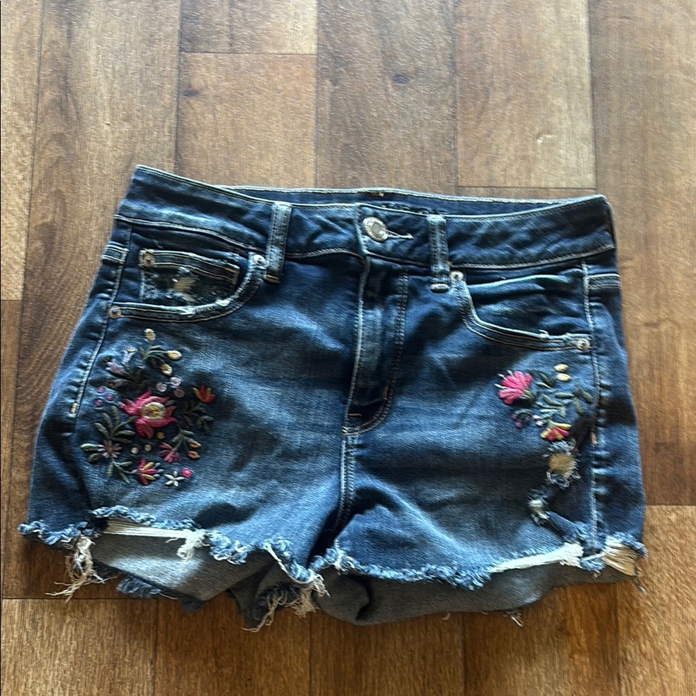 American Eagle Outfitters Blue and Pink Jean Shorts Distressed Floral
